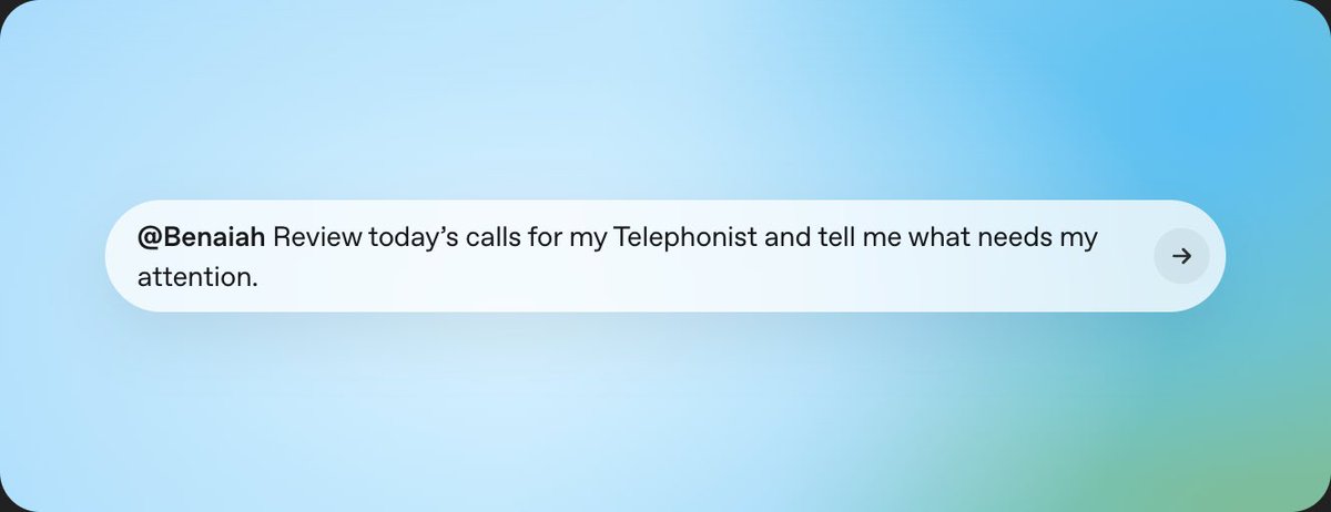 benaiahai's tweet photo. Brief your Telephonist from ChatGPT.

A first look at Benaiah V2

• Tell your Telephonist what’s changed.
• Review and approve the update.
• Check that your brief took effect.
• Catch up on calls and see what needs your attention.

All through a conversation in ChatGPT, connected to your own Telephonist.

You brief it. It gets to work. It reports back.

V2 is on the way.