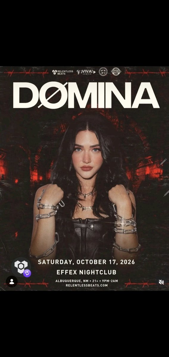 zombie_jack505's tweet photo. DØMINA OCTOBER 17TH, 2026 ALBUQUERQUE NEW MEXICO AT EFFEX 21+ #hardtechno #edm https://t.co/J3qSlxRspa