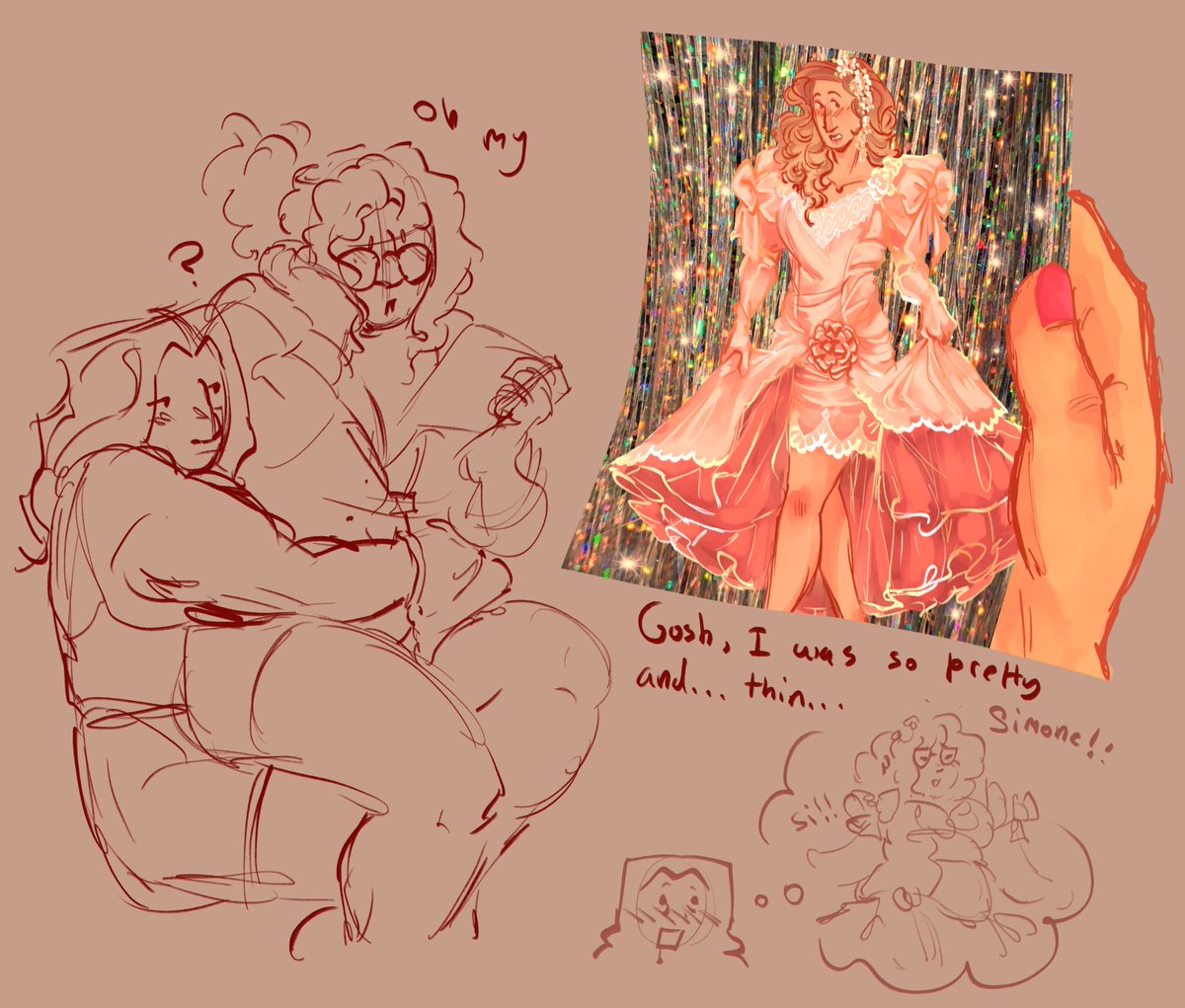 BumbleLovesDuck's tweet photo. Grace finds a photo from her prom…(gold star if u  recognized the dress instantly I’ve wanted to draw it for a million years also full drawing in replies)
#bloodymary https://t.co/eaxpyzTK3Y