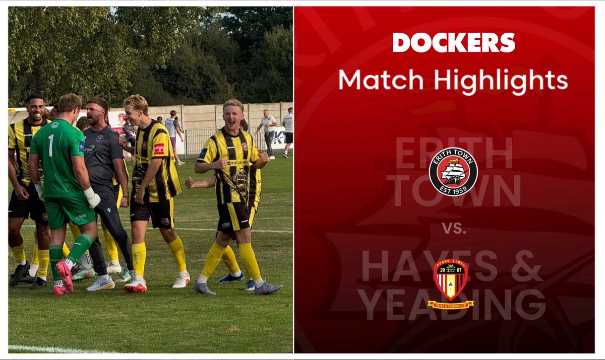 ErithTown's tweet photo. 📺 | MATCH HIGHLIGHTS

Yesterday afternoon’s game with @hyufc_official was a good ol’ fashioned cup tie which saw #TheDockers progress to the next round.

Re-live the action, and the penalties, here on Erith Town Television! ⬇️

https://t.co/DJNUqn0fW1

#UpTheDockers #DOCKERS https://t.co/8qXrqkJpEH