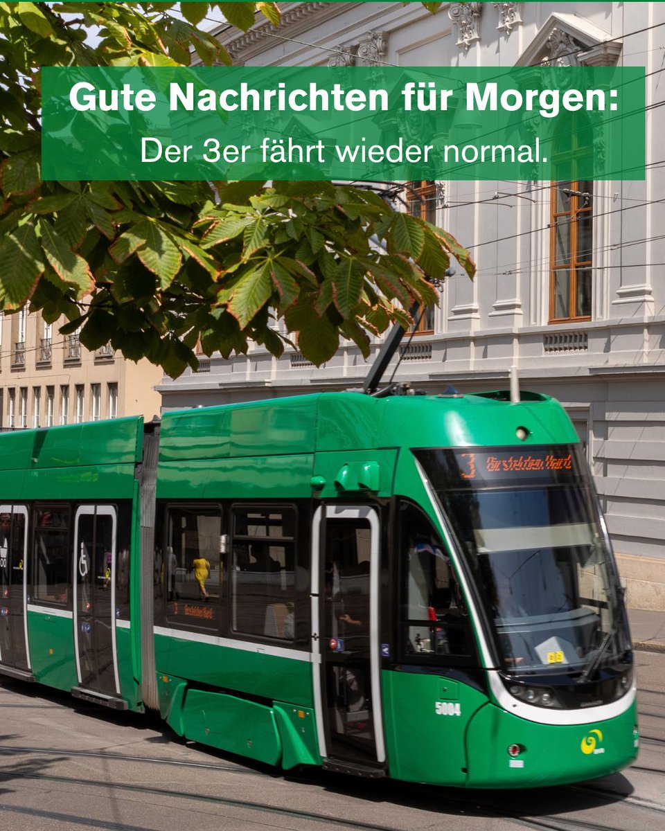 BVB_BaselStadt's tweet photo. Ab morgen fährt die Linie 3 wieder regulär durch die Innenstadt. Die Gleisarbeiten in der Burgfelder- und Missionsstrasse sind abgeschlossen, die Umleitung endet. Der EV3 zwischen Theater und Burgfelderplatz entfällt. Gute Fahrt! https://t.co/OCz0uRbSD7