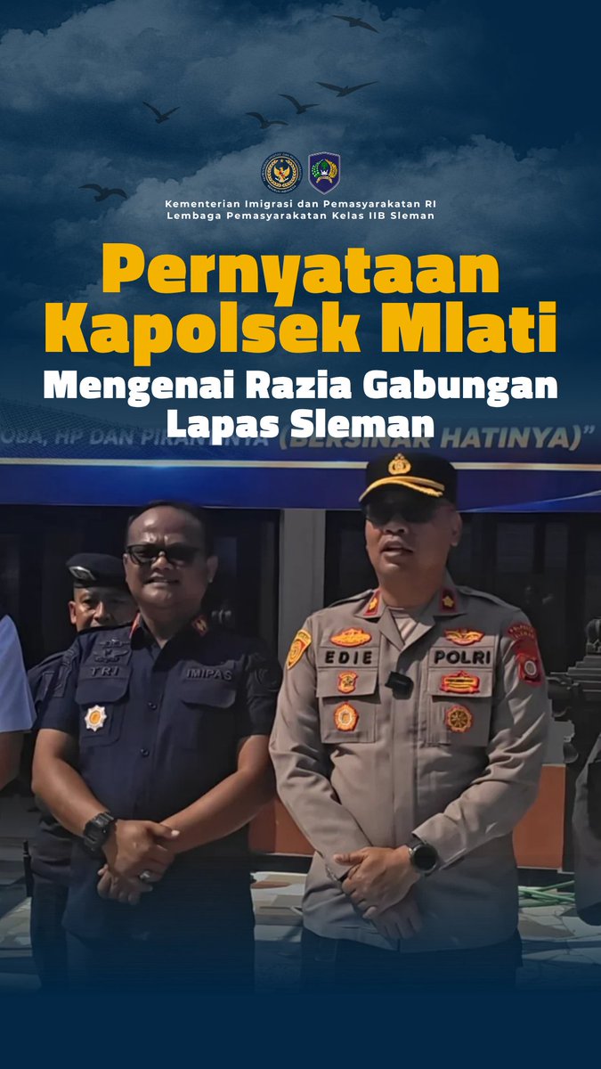 lpsleman's tweet photo. Kegiatan razia gabungan Lapas Kelas IIB Sleman pada 23 September 2026 turut mendapat tanggapan dari sejumlah APH yang terlibat.

Berikut tanggapan dari Kapolsek Mlati, Kompol Edi Mulyono, S.Sos., https://t.co/LeuksKroS1. 
https://t.co/O12KJ4emxP https://t.co/VJzBfIf9uL