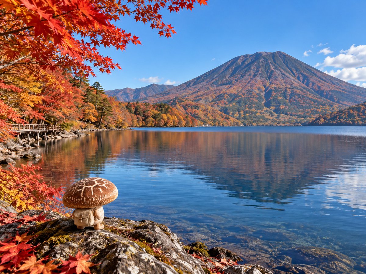 yasainohako's tweet photo. 今日は栃木県日光、
秋の中禅寺湖へ🍁

色づいた木々と男体山が、
静かな湖にくっきり映っています。

しいたけくんも、
水辺で静かに景色を眺めています。

まあ、いつも静かです🤣🍄

#しいたけ散歩
#やさいのはこ
#中禅寺湖
#日光
#男体山
#紅葉
#日本の風景 https://t.co/IViYawyBLJ