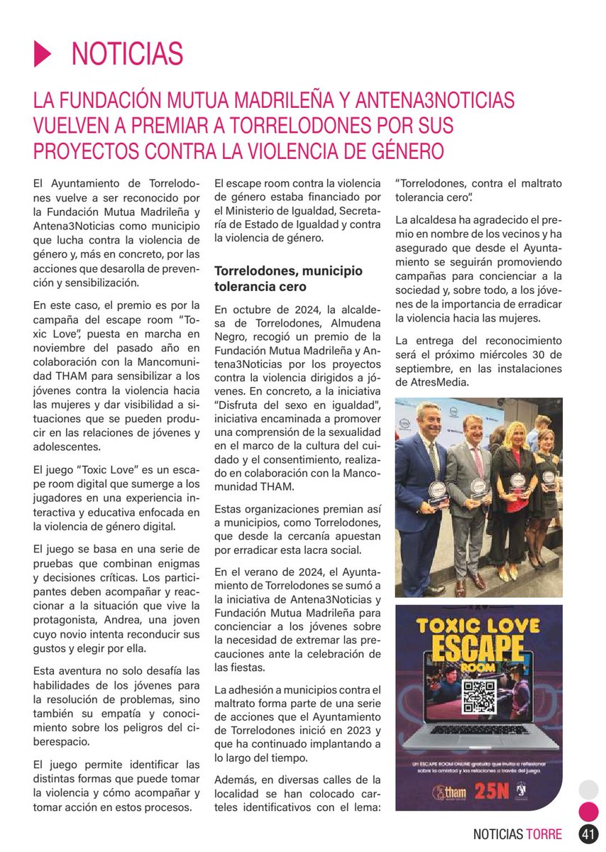 PP_Torrelodones's tweet photo. La Fundación Mutua Madrileña y Antena 3 Noticias vuelven a premiar a Torrelodones por sus proyectos contra la violencia de género https://t.co/3v0t1u9Zbd