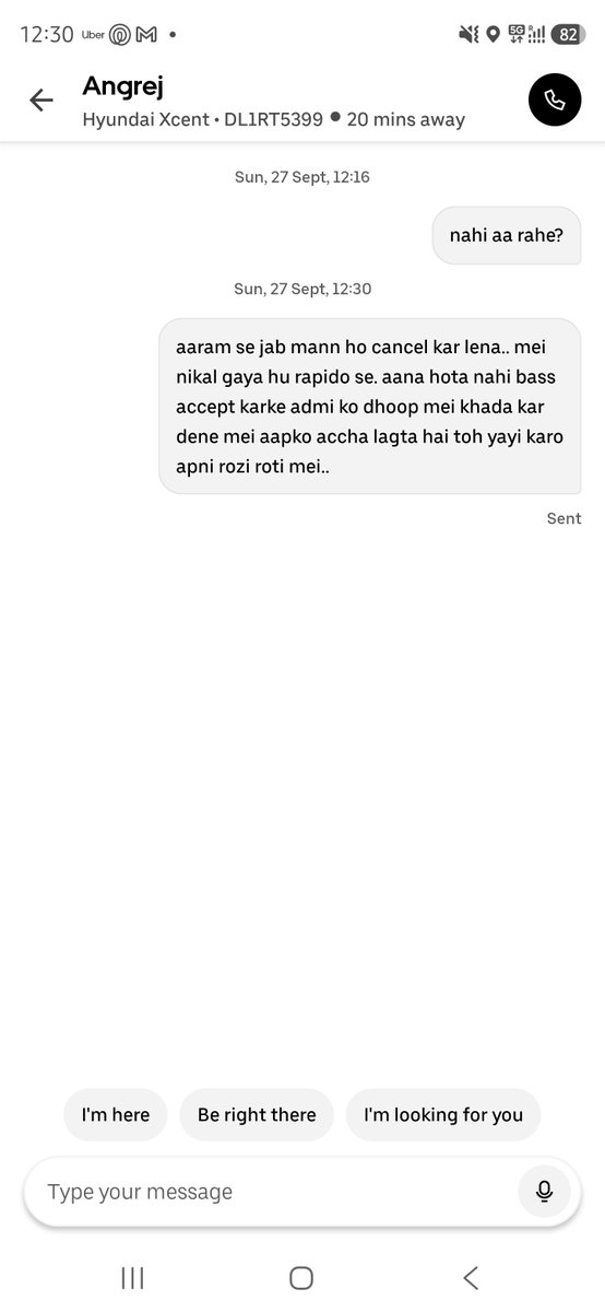 pranjal_dh's tweet photo. @Uber_India what action do you take for such drivers? No call pick up no msg replies just accepting ride and then ghosting. https://t.co/OfOMXcbhSQ