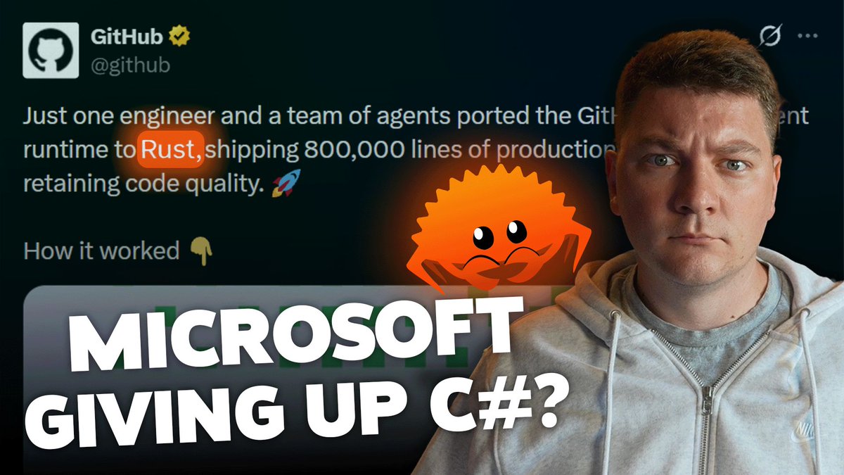 mjovanovictech's tweet photo. Microsoft moved the GitHub Copilot runtime from TypeScript to Rust with AI agents. One engineer, ~3 weeks of dev time, $120K in credits, 800K lines.

Result: up to 21x faster in-process.

Nobody read every line. Here's how they reviewed it: https://t.co/uhf4UUjJkM https://t.co/iO738Z4XR0