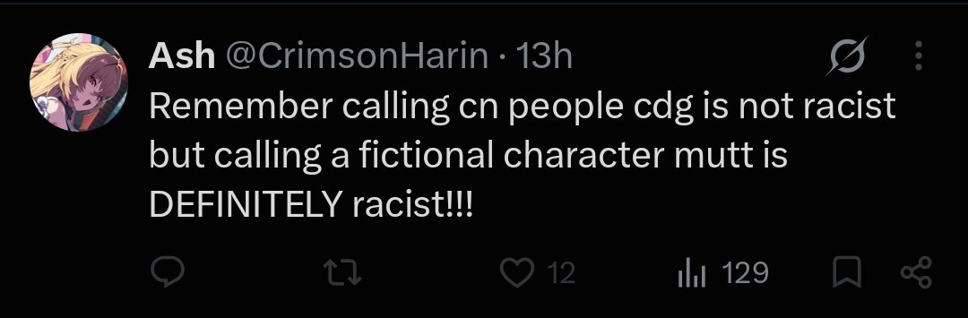 applewolfiee's tweet photo. ???What's wrong with them. CDG is not racist because it's not race inclusive if you harass devs by using Cow dung you are a CDG. Using mutt IS racist because it has been used as slur against biracial people You are using it for a fictional character with mostly human traits https://t.co/9px0blUBTl