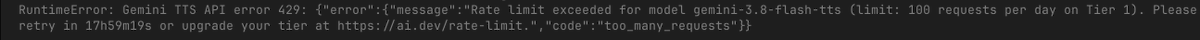 troysk704's tweet photo. @EvanOtero @GoogleAI @cartesia @OfficialLoganK @OpenRouter @GoogleAIStudio The API at 12pm IST says I need to wait 17 hours. Few minutes later as soon as PST date changes at 12:30pm it started working again. The API error is incorrect.
The PST reset was mentioned somewhere in the docs so through of giving it a try. https://t.co/SW4v9bLQ3u