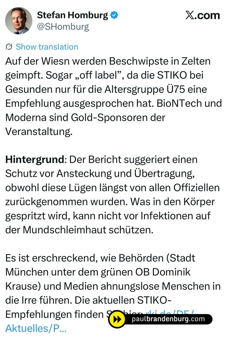 docbrandenburg's tweet photo. Besoffenen-Impfung auf Oktoberfest: Die Ärzte Gehören ins Gefängnis 

Dieser Grad ein Verstoss gegen die ärztlichen Grundpflichten muss nach einer Wende in Deutschland mit Berufsverbot und Gefängnis bestraft werden. https://t.co/vRXPmUbCi7