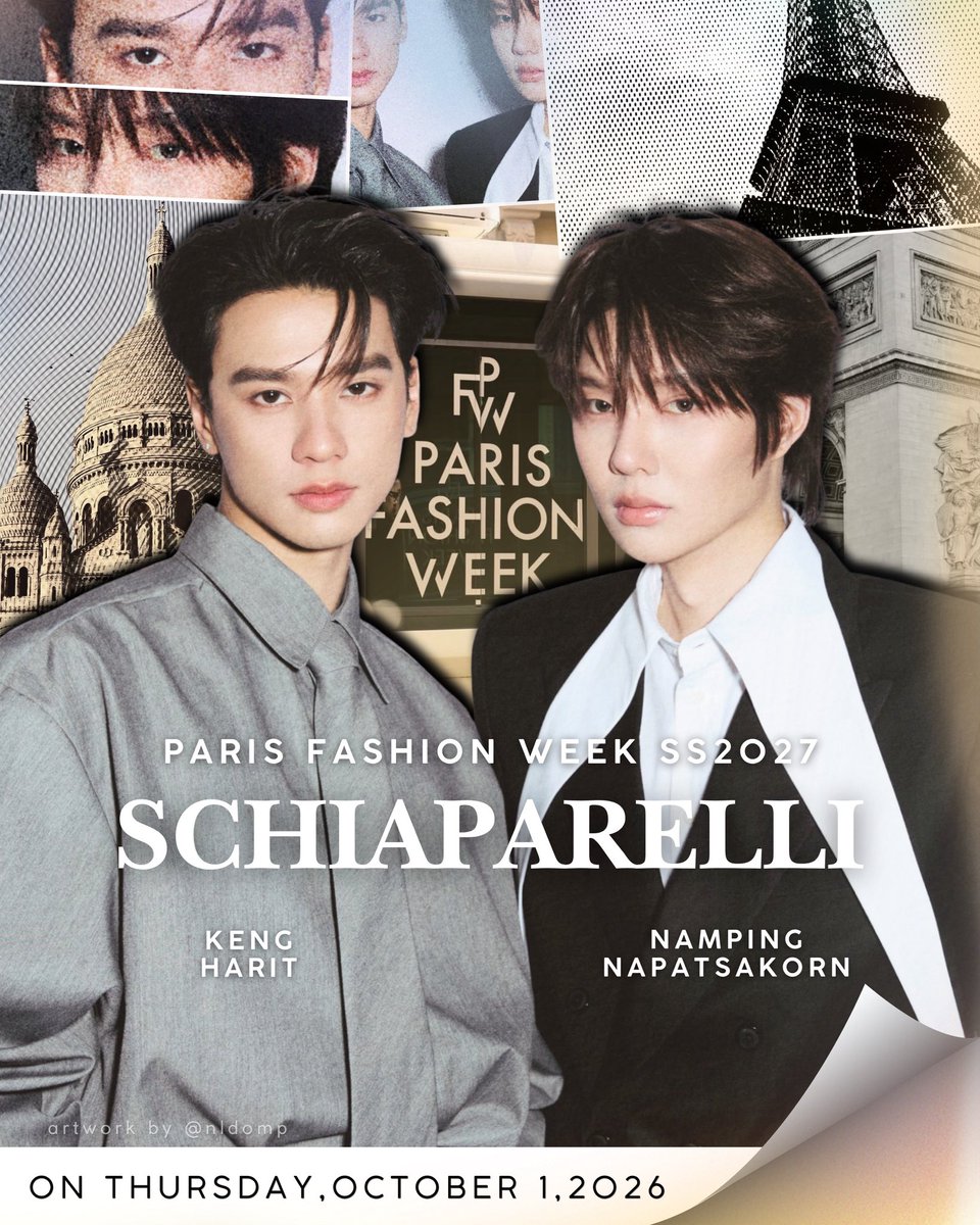daisyluvchu's tweet photo. Seeing Keng Harit and Namping Napatsakorn with Schiaparelli in Paris is going to be so exciting. I’m curious to see their individual styling choices.

#KengNamping #Schiaparelli #nampingster #KengHarit #PFW @Schiaparelli https://t.co/bm2MSxnme5