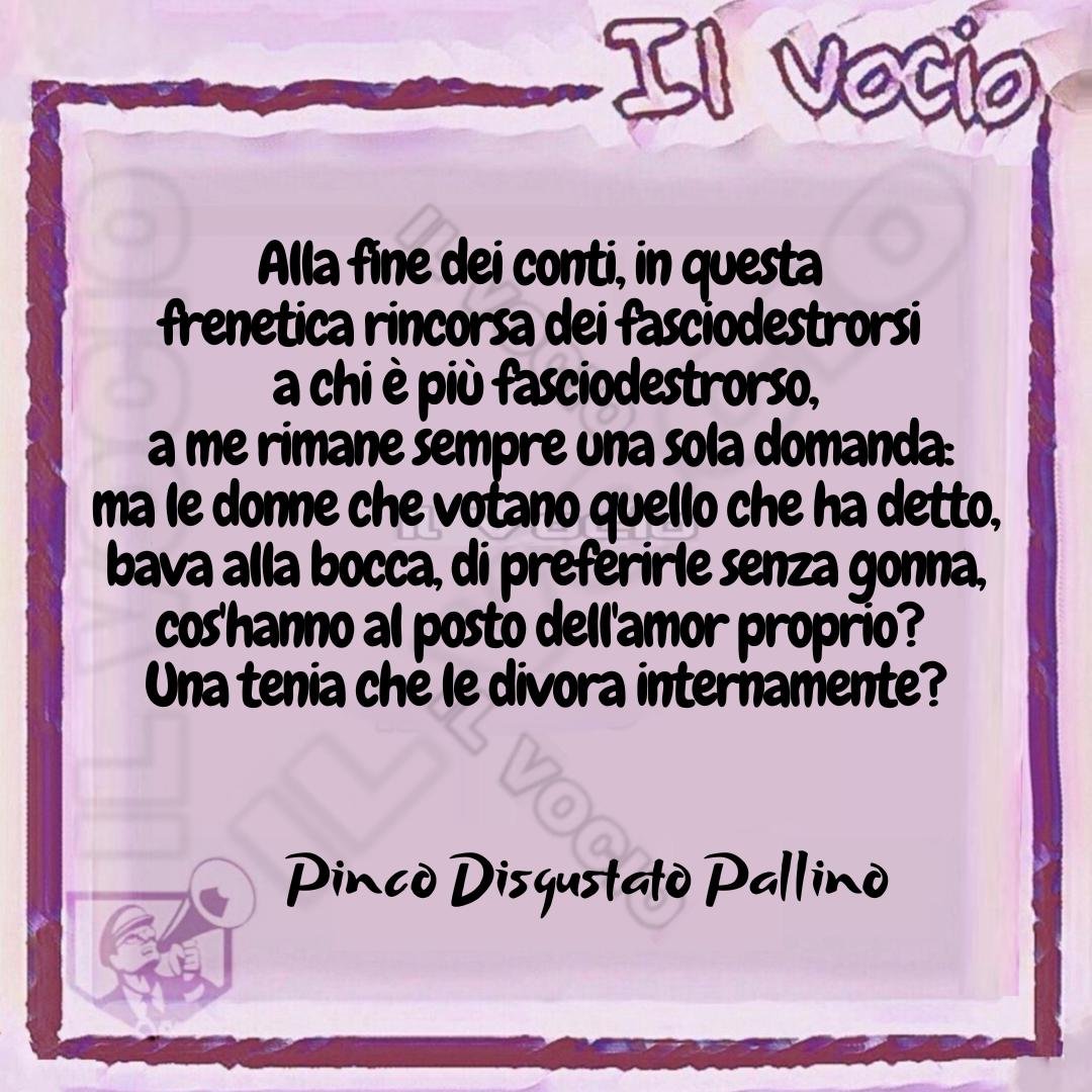 ilvocio's tweet photo. #pincodisgustatopallino #ilvocio #Meloni #rincorsa #Vannacci #misoginia #senzagonna #donne #gonne #amorproprio #elettori #votanti #27settembre https://t.co/HDJAtrjxvD