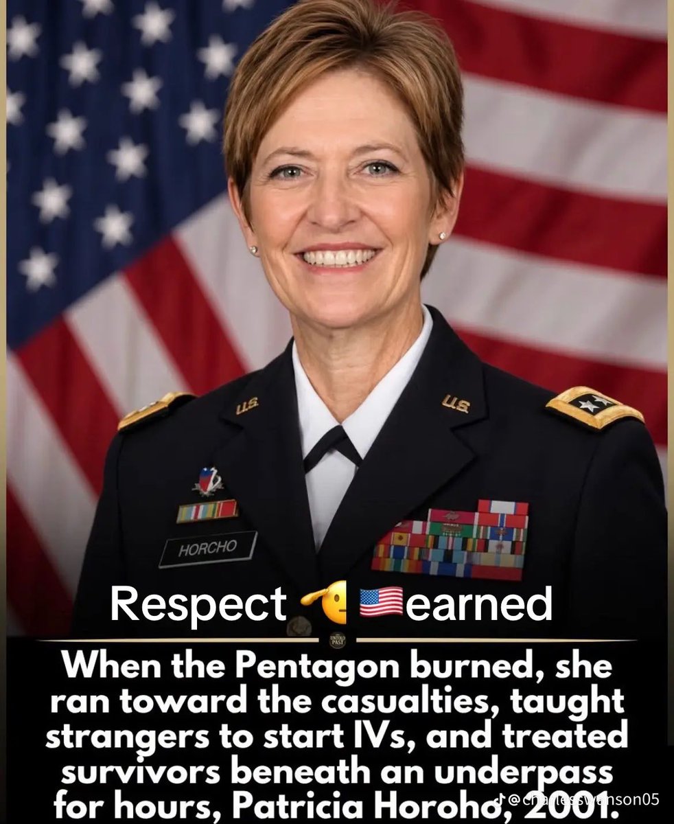 LeahRain77's tweet photo. Remembering a hero 🫡 

On September 11, 2001, then-Lieutenant Colonel Patricia Horoho was working at the Pentagon and ran straight toward the crash site, setting up a triage area on the lawn• .
She used a belt as a tourniquet and treated 75 wounded people ! https://t.co/yv4XJQe12i