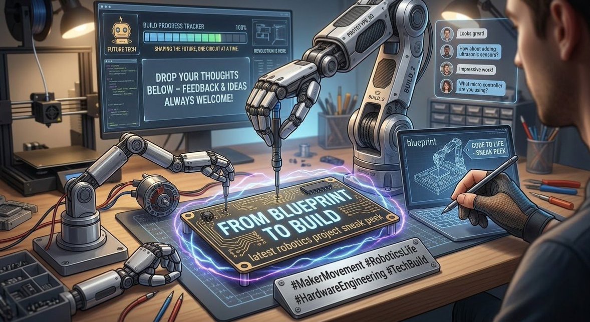 0x_why85's tweet photo. Good Evening friend 

From blueprint to build Here’s a sneak peek at my latest 

robotics project  Bringing code to life through hardware is 

always a rewarding challenge.
​Drop your thoughts below

feedback and ideas are always welcome

​MakerMovement  RoboticsLife Hardware  Engineering TechBuild