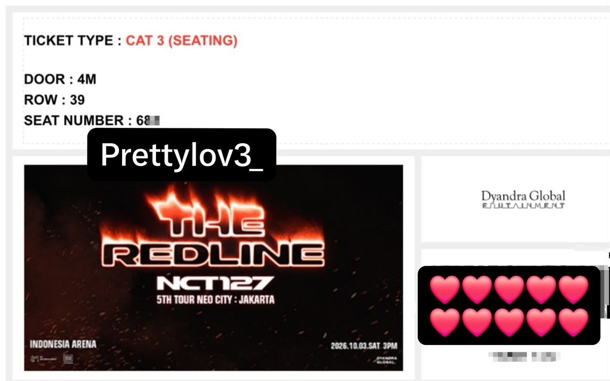 prettylov3_'s tweet photo. WTS TIKET CAT 3 (DYANDRA PRESALE) THE REDLINE NCT 127
💲: Harga Web + JASTIP
🔥: MIN DP
📍: COD SAAT TUKER TIKET

#theredlinenct127 #nct127 #wts https://t.co/jQ5EW0H64F