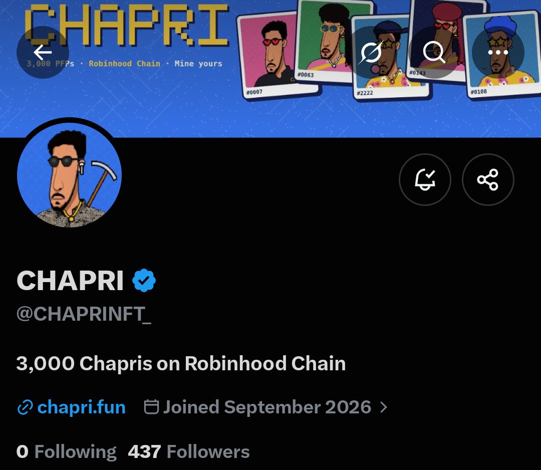 Flowy_Nfts's tweet photo. Good morning guys 

EARLY ALPHA - @CHAPRINFT_ 
3000 Chapris on Robinhoood 
FREE MINT 
date - TBA

I just applied for the Whitelist 
WL link in quote post. https://t.co/pbEHHhRhgB
