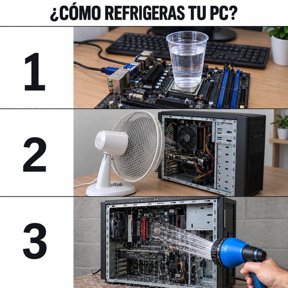 AlphaComputerVZ's tweet photo. ¿Cómo refrigeras tu PC? 🥶

¡Demuestra tus conocimientos tecnológicos! Responde la trivia y cuéntanos en los comentarios cómo mantienes fresca tu PC. 👇

¿Opción 1, 2 o 3? 🤔

#Gaming #pcgaming #tecnologia #refrigeracion #gamingpc https://t.co/B8eNHGuCrr