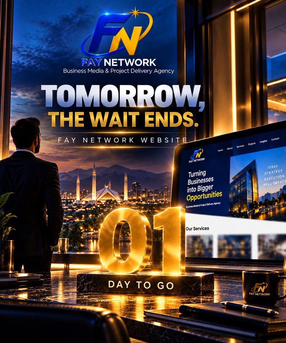 faynetworkpk's tweet photo. 🚀 1 DAY TO GO. Fay Network’s new website launches tomorrow Business Media, Digital Strategy &amp; Project Delivery. 

#FayNetwork #BusinessGrowth https://t.co/NEL90R8pzy