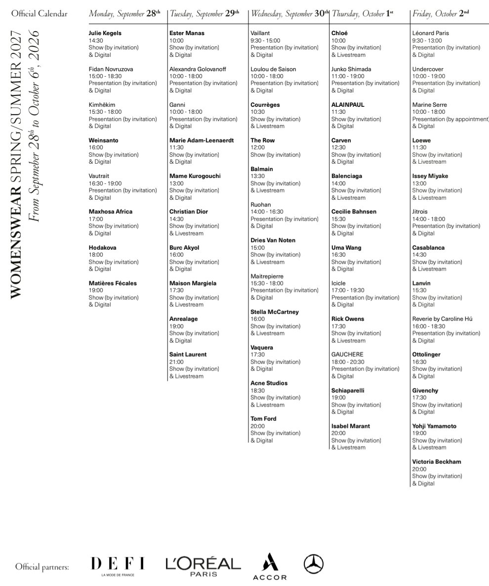 itgirlbackup's tweet photo. Paris Fashion Week starts tomorrow! Here is the final schedule! https://t.co/DZS4HXtDZT