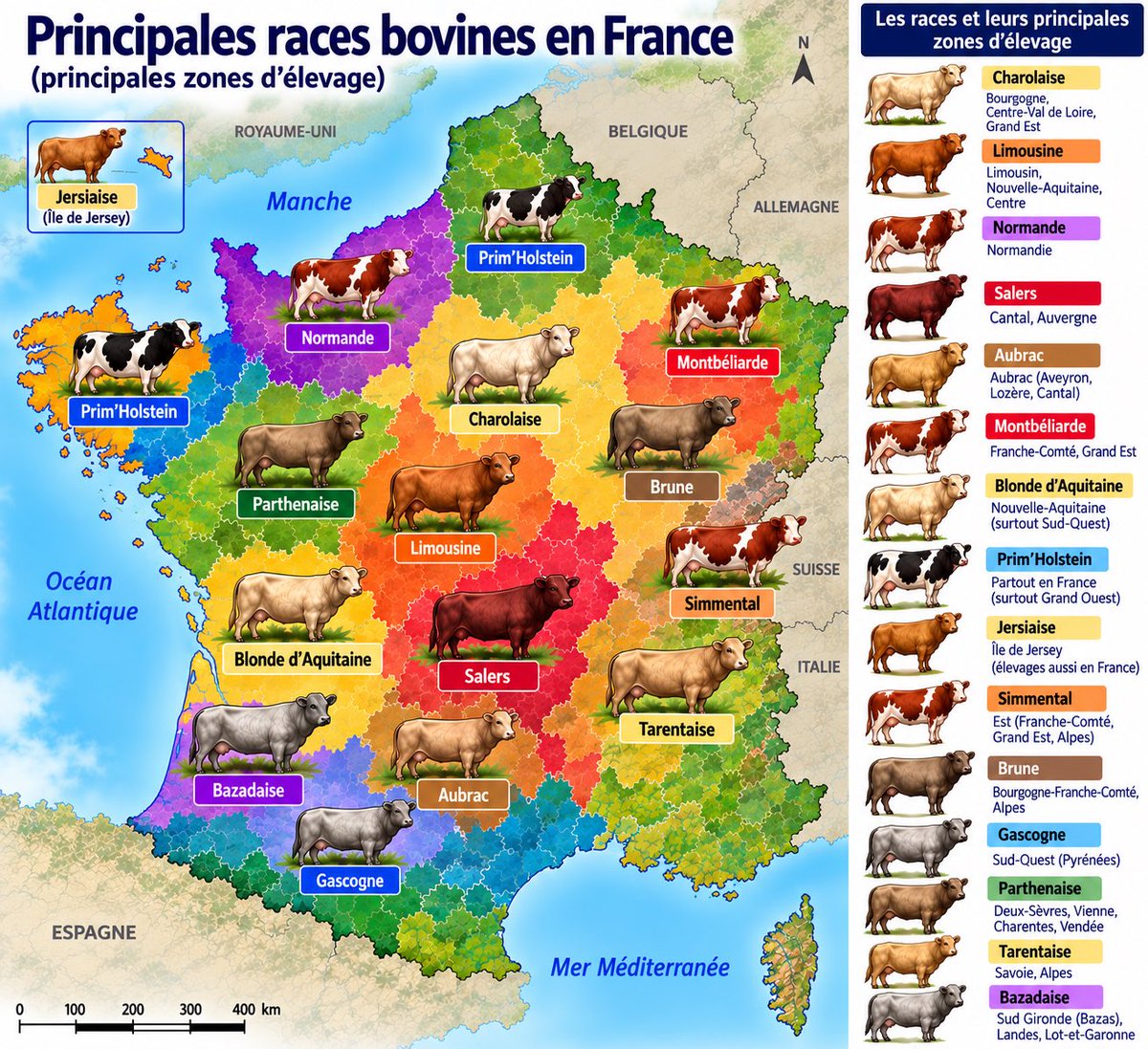 PHautefeuille's tweet photo. 🇫🇷 L’élevage français, un patrimoine vivant

Charolaise, Limousine, Normande, Salers, Aubrac, Montbéliarde, Blonde d’Aquitaine, Parthenaise, Bazadaise, Gasconne, Tarentaise, Abondance… Derrière ces noms, ce sont des siècles de sélection, des terroirs, des paysages et des savoir-faire.

La France possède un patrimoine bovin exceptionnel, avec des dizaines de races locales, adapt��es à des territoires très différents : montagnes, plaines, bocages, zones humides ou régions plus sèches. Certaines races françaises ont même largement dépassé nos frontières et contribuent aujourd’hui à l’élevage dans de nombreux pays.

Cette diversité est une richesse génétique, agricole, gastronomique et culturelle. Elle ne se recrée pas en quelques années lorsqu’elle disparaît.

🇫🇷 Préserver notre élevage, c’est aussi préserver une partie de ce qui fait la diversité, les paysages et le patrimoine vivant de la France. Ne détruisons pas ce que des générations d’éleveurs ont construit.