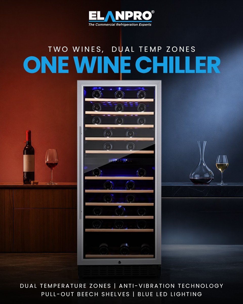 elanpro_'s tweet photo. Not all bottles like the same conditions.
That’s why one temperature doesn’t always do the job.
The EWG 130 D gives you two temperature zones, so your collection gets the care it deserves -  bottle after bottle.

#Elanpro #EWG130D #WineCooler #DualTemperatureZone https://t.co/CgcgtNUBGV