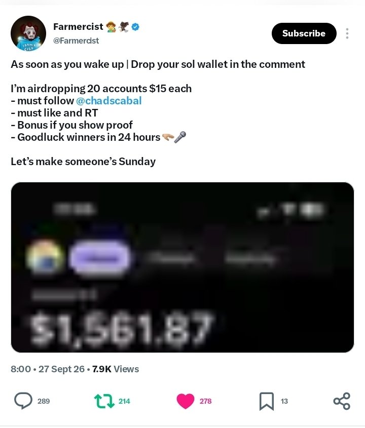 TheSentMan1's tweet photo. @Farmercist @chadscabal HPnF75Q6HJD6yTcHPtivKEqNUQZNHSLnvKTC42BvSLoK

All following, boss

Need a better subscription 😪 https://t.co/2axhc23THp