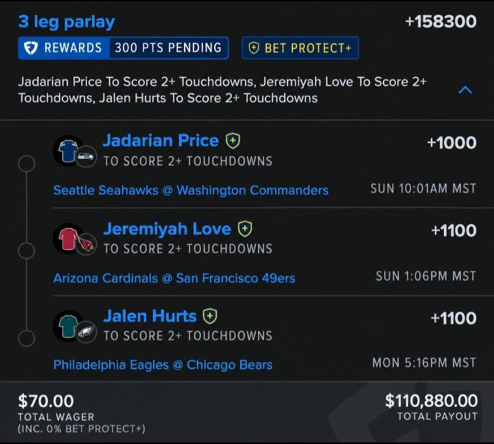 shazam_general's tweet photo. 🔥 NFL TD LOTTO OF THE DAY 🏈

🎯 Jadarian Price 2+ TDs
🔥 Jeremiyah Love 2+ TDs
🔒 Jalen Hurts 2+ TDs

$70 → $110,880 💰

Who’s tailing? 👀
Like + repost if you’re riding 👀
@Playbook https://t.co/ipow1LkVcz