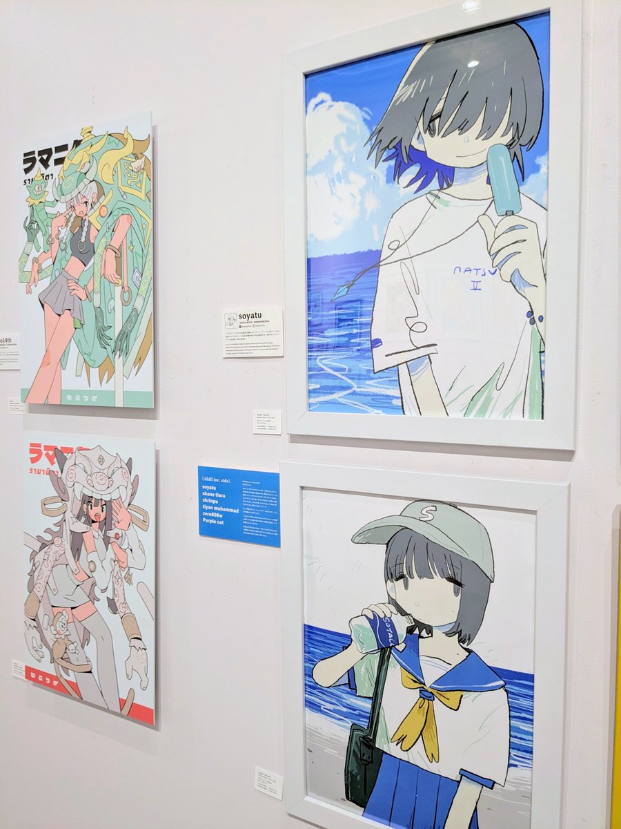miyak63's tweet photo. 東京原宿のギャラリー @__marienkafer__ さんで、グループ展「Beyond the Sea Hello!」を拝見しました。
海外のクリエイターさんに焦点をあてた展示で、個性豊かでありつつ日本のイラスト界隈の影響も感じる。
zero808wさん @zero808w が特に気になった。イケてるカフェやライブ会場によく合いそう…。 https://t.co/KLK1asZre0