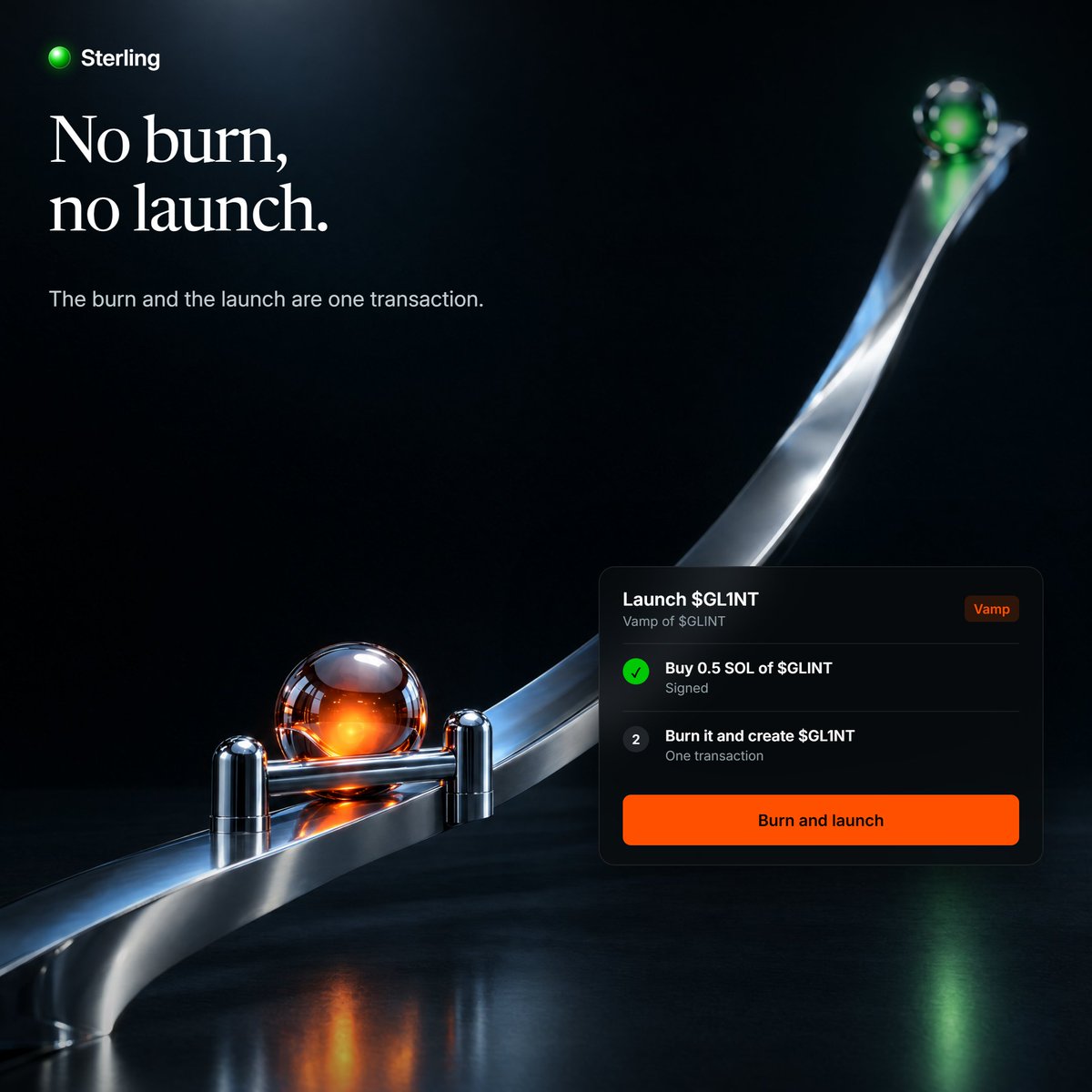 sterlingpadfun's tweet photo. No burn, no launch.

A vamp's burn and its launch are one transaction on Sterling, so one never lands without the other. https://t.co/PGDRLZuASc