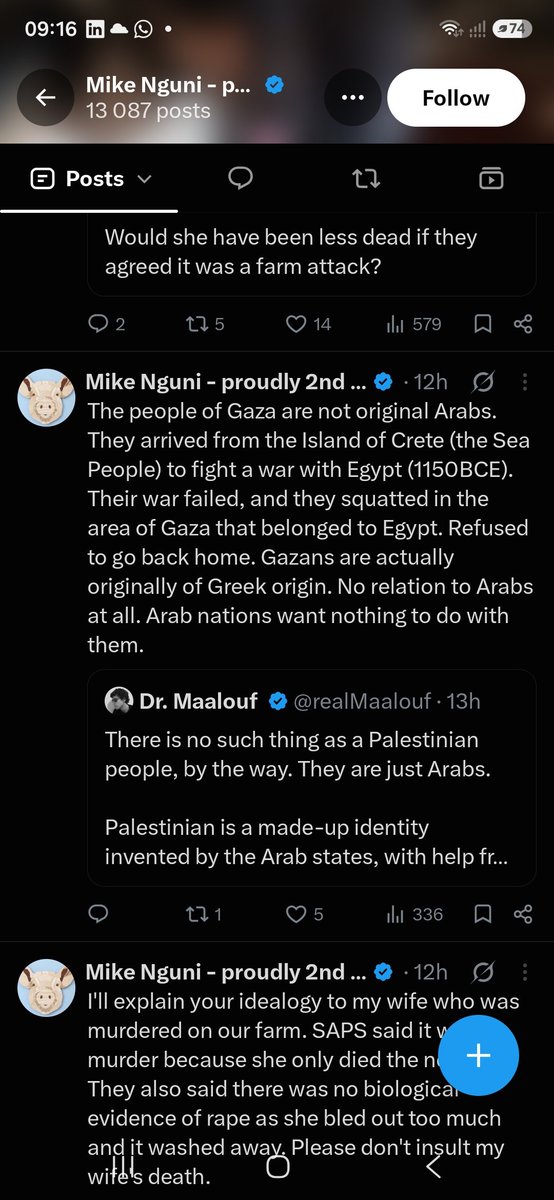 SarahConnorGhst's tweet photo. @Cthulhucachoo He also believes that people in Gaza aren't the original inhabitants, so with this logic he isn't a real African so we can ignore their bs also. He seems to be getting so much sympathy for his wife who has died multiple deaths. https://t.co/G7hfbaw5cr