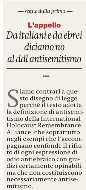 robdellaseta's tweet photo. “Da italiani e da ebrei siamo contro questa legge che chiama #antisemitismo la denuncia dei crimini di #Israele”. Oggi su @ilmanifesto un appello di decine di ebrei italiani https://t.co/ZJwnG2cHIV