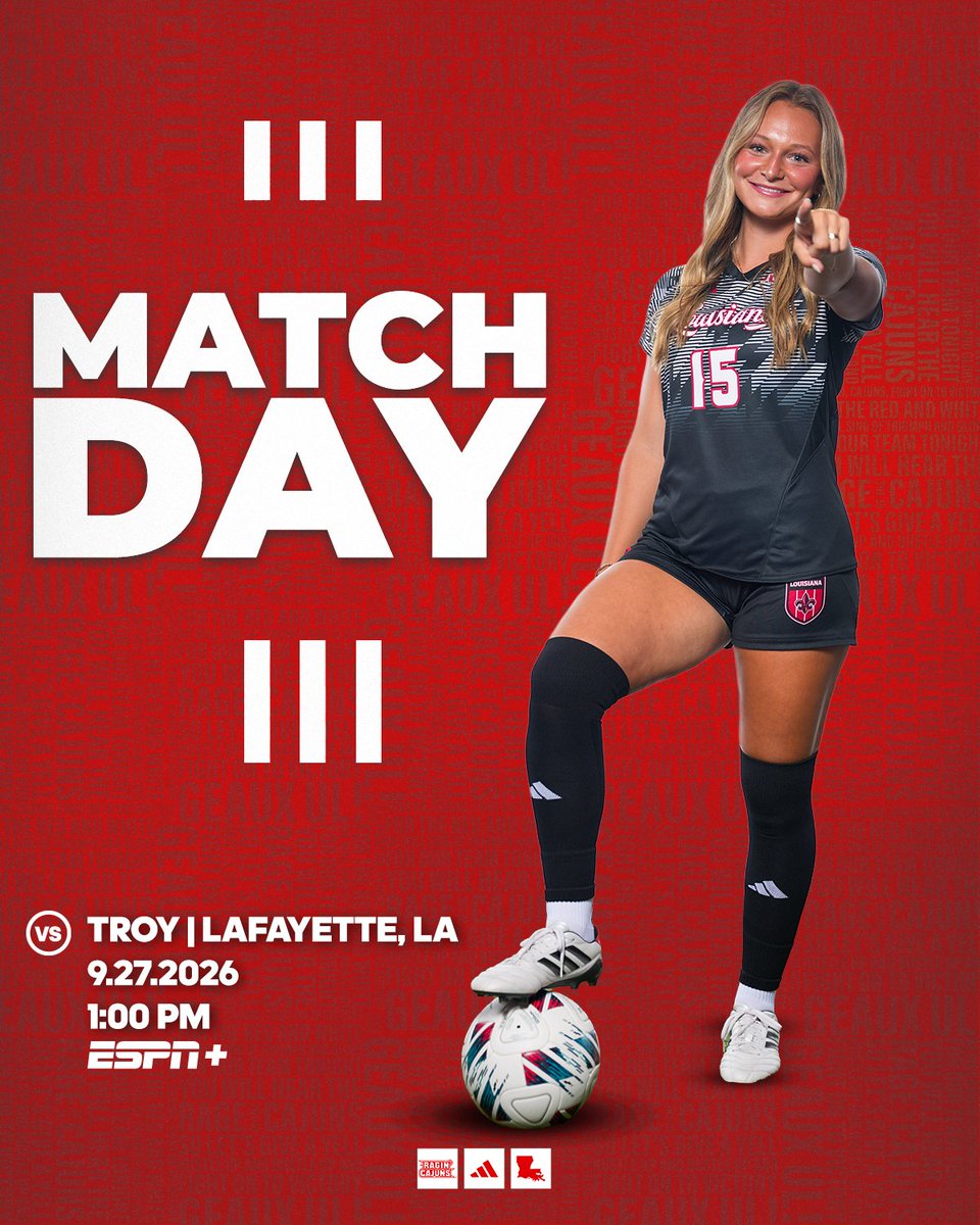 RaginCajunsSOC's tweet photo. SBC Match Day at #TheBank
๐ Troy
๐
09.27.26
โฐ 1:00 pm
๐ Home Bank Soccer & Track Complex
๐บ ESPN+
๐ Admission
#GeauxCajuns https://t.co/49hJqW0Yo0