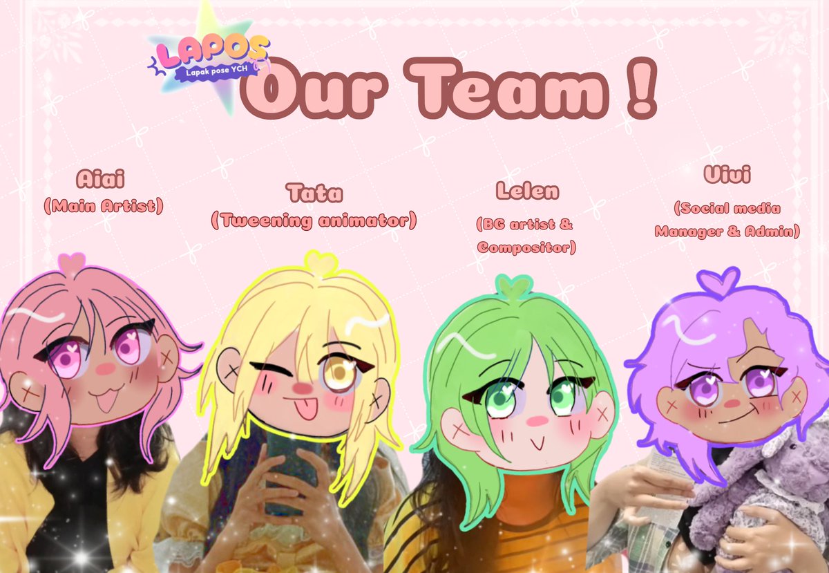 Laposofficial's tweet photo. Introducing our team~! 

Halo! Kami adalah mahasiswa animasi polimedia, Kami disini ditugaskan untuk berwirausaha! Maka itu LAPOS  dengan bangga menyediakan Commission animation meme YCH ! 💌

Sebelum itu, izin perkenalan dulu team kami dibalik layar~ ❤️
-Vivi
 #commission #YCH https://t.co/U8GhH9beGO