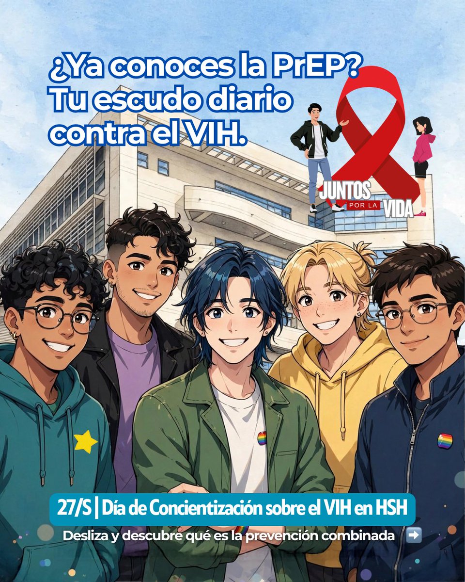JuntosporlaVida's tweet photo. Prevención combinada: Tu salud, tus reglas. ✊
El VIH ya no se aborda desde el miedo, sino desde la autonomía.
Hoy, Día de Concientización VIH en HSH, te cuento sobre PrEP en Arica. 🧵👇
#PrEP #SaludSexual #PrevenciónCombinada #UNACESS #HSH https://t.co/boRGuD6pmn