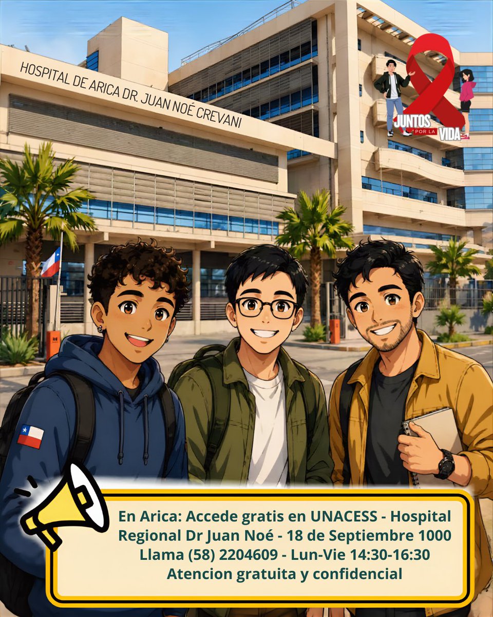 JuntosporlaVida's tweet photo. @ministeriosalud @SEREMISalud_15 @saludarica @HospitalArica @CorresponsalVIH @UnaidsLac @CasaConstArica @panxo_xavier @DennyCristi @Fenpruss La prevención es un derecho, no un tabú.
Gratis, confidencial, sin discriminación.
Rompe el estigma compartiendo info real. 🏳️🌈
#PrEP #SaludSexual #PrevenciónCombinada #UNACESS #HSH https://t.co/5ybE47OQ5D