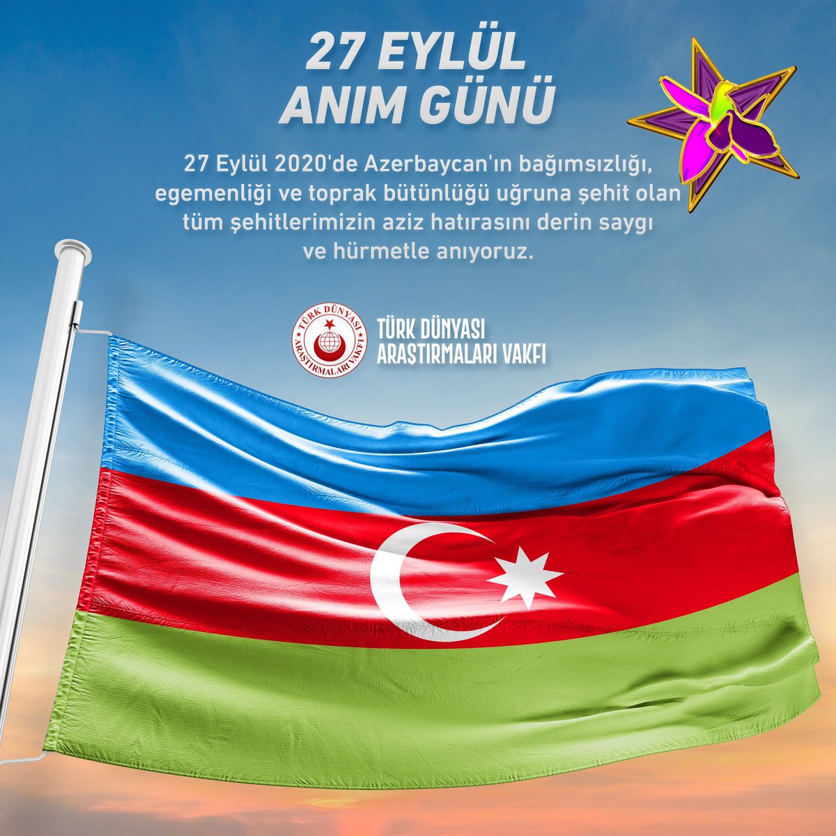 tdavresmi's tweet photo. 27 Eylül Azerbaycan Anım Günü

27 Eylül 2020'de Azerbaycan'ın bağımsızlığı, egemenliği ve toprak bütünlüğü uğruna şehit olan tüm şehitlerimizin aziz hatırasını derin saygı ve hürmetle anıyoruz. https://t.co/eemZYm1jXl