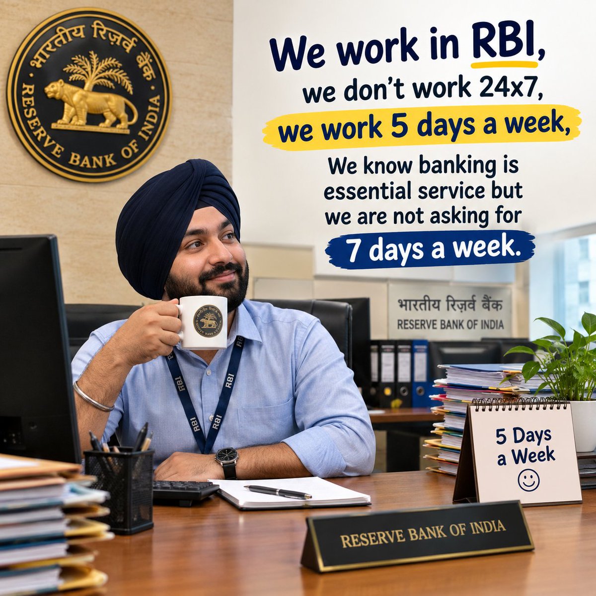 union4raman's tweet photo. What RBI employee may think just their POV may be

#5daysworking https://t.co/GEdjAOB50r