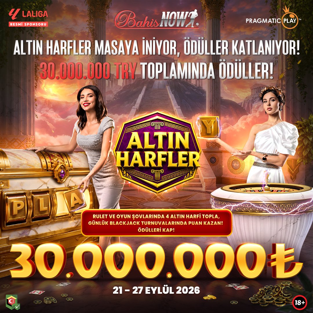 BahisNow66's tweet photo. 💰 30.000.000TL Ödüllü Altın Harfler Turnuvası'nda son gün!

🎲 Seçili rulet oyunları, oyun şovları ve günlük blackjack turnuvalarında altın harfleri yakalayıp PLAY kelimesini tamamla, nakit ödüllerle kazancını katla!

⚡ Hemen BahisNow'da oyna.

🔗 BahisNow giriş linki profilde. https://t.co/u7JO92jyev
