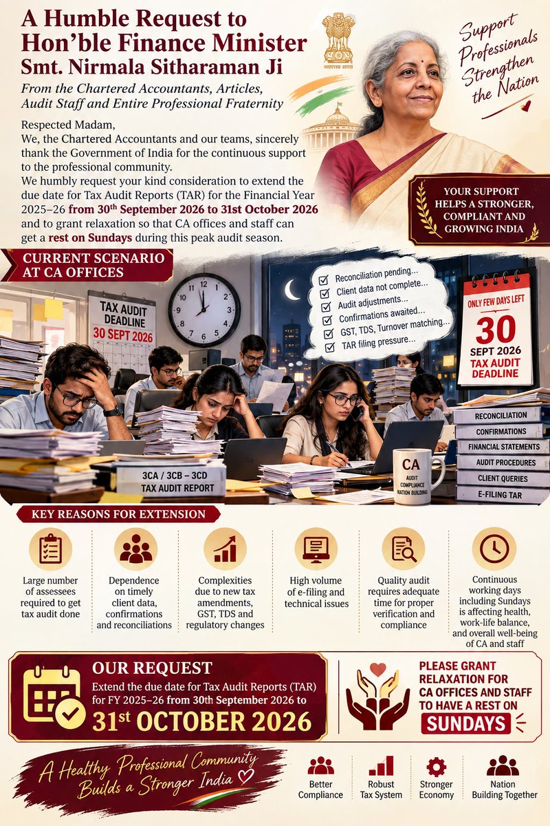 CA_RB007's tweet photo. @FinMinIndia @nsitharaman @nsitharamanoffc @IncomeTaxIndia @theicai #taxaudits #duedate https://t.co/JJg8prpQv4