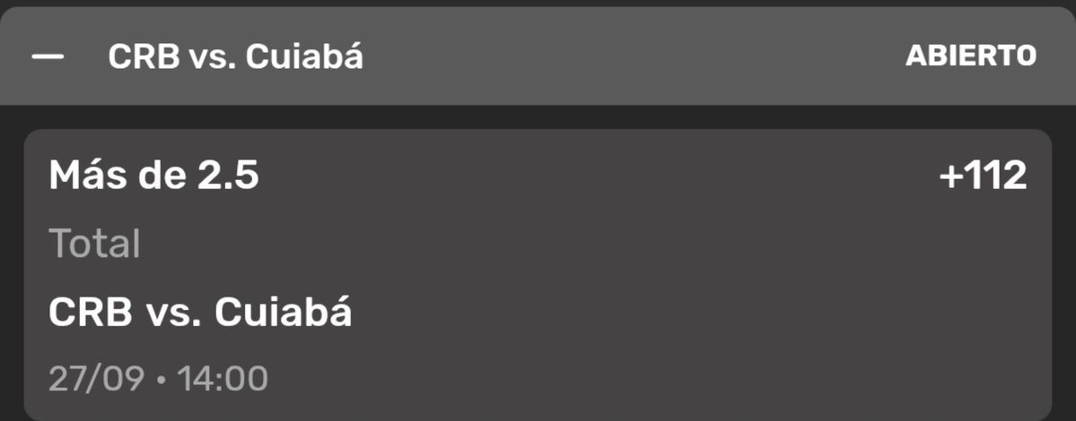 HF_Picks's tweet photo. 🆚️ CRB vs Cuiabá 
📝 Más de 2.5 goles 
📊 +112 
💰 1U 
#Picks #Apuestas https://t.co/RzAPlDEvwS