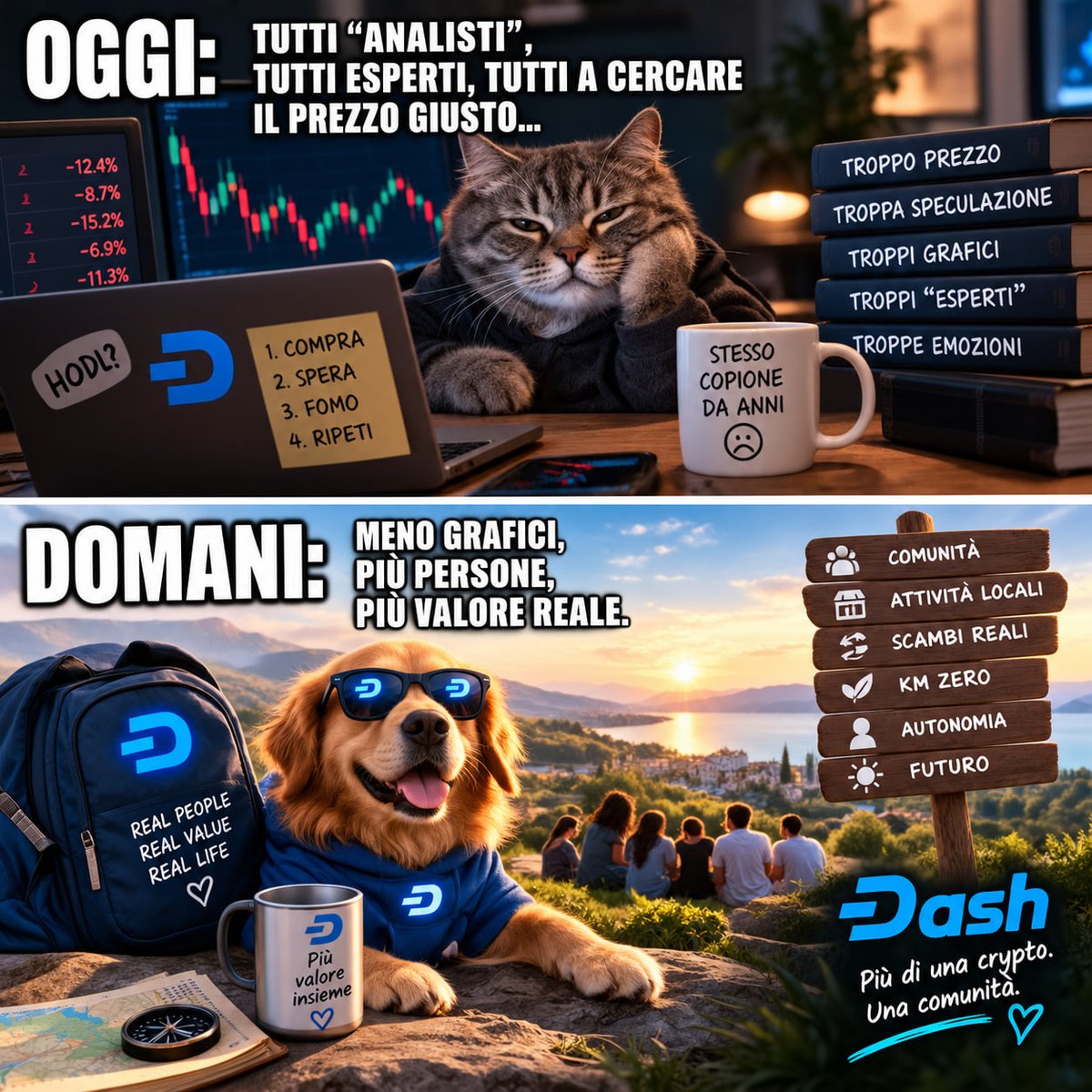 ItaliaDash's tweet photo. #GM #SundayVibes #Meme

Today:
📈 Charts.
🕯 Candlesticks.
🤓 “Technical analysis.”
💸 “When do I sell?”

Tomorrow:
👥 People.
🏪 Local businesses.
🤝 Real exchanges.
🌱 Value created.

Fewer charts.
More life.

This is the #Future that interests me. 💙

Where to start building it? Obviously with the @Dashpay Wallet at the link in the first comment! The first step to becoming a #Citiz3nGlitch 😉👇

$DASH #Dash #Cypherpunk #Privacy #LiveOnDash #LiveOnCrypto #DigitalCash #Web3 #BuiltToLast #Crypto #DAO #Privacy #Freedom #Trustless #Sovereignty #Fundamentals #Evolution 🧬