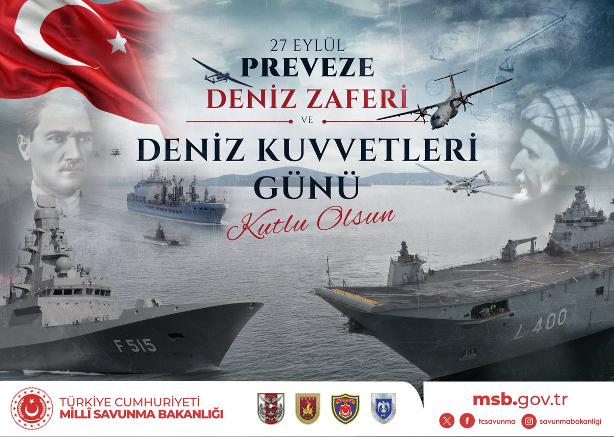 TSKGnkur's tweet photo. Mavi Vatan’ın ufuklarında aynı azim, aynı cesaret, aynı kararlılık! ⚓

Preveze Deniz Zaferi’nin 488’inci yıl dönümü ve Deniz Kuvvetleri Günü kutlu olsun.🇹🇷

Zaferin yıl dönümünde Kaptanıderya Barbaros Hayrettin Paşa’yı, şanlı ecdadımızı, Başkomutanımız Gazi Mustafa Kemal Atatürk’ü, tüm şehit ve gazilerimizi rahmet, minnet ve saygıyla anıyoruz.🇹🇷

#PrevezeDenizZaferi
#DenizKuvvetleriGünü
#TürkSilahlıKuvvetleri
#MillîSavunmaBakanlığı