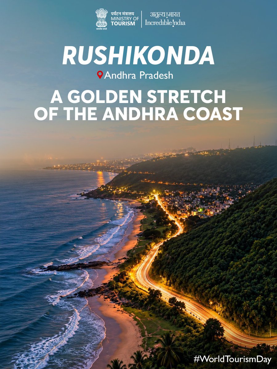 tourismgoi's tweet photo. A quick escape to Rushikonda.
Just beyond Visakhapatnam, the coast unfolds into golden sands, sea and open skies. Enjoy the beach, take part in water sports, or simply soak in the views of the Bay of Bengal.
Add this coastal escape to your next Andhra Pradesh itinerary.
(1/2) https://t.co/Fc1JvdOoC6