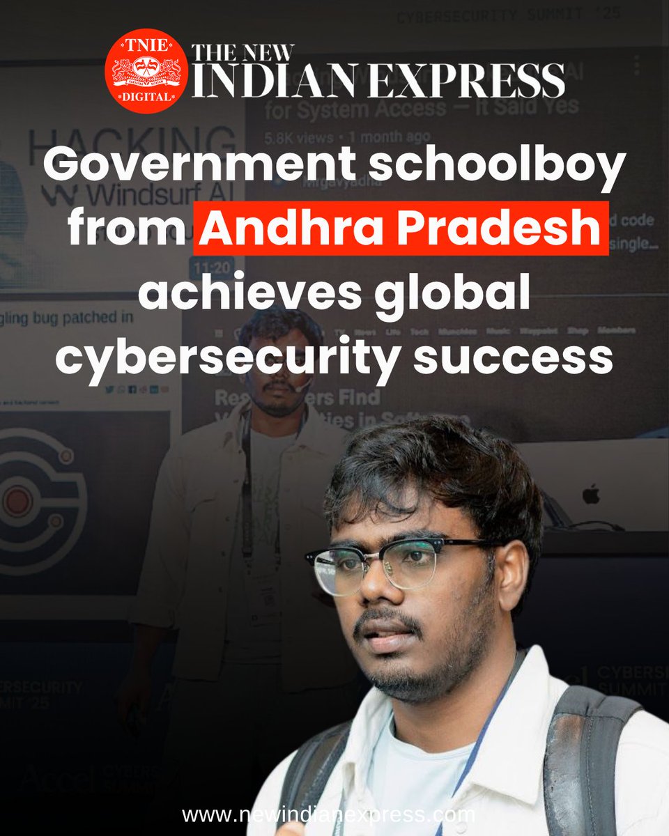 xpressandhra's tweet photo. #BRIGHTSIDE | Government schoolboy from Andhra Pradesh achieves global cybersecurity success.
@NewIndianXpress @PrabhuChawla #AndhraPradesh #Rajamahendravaram
🔗https://t.co/qZS80NKTl4 https://t.co/Osst1nz0e9