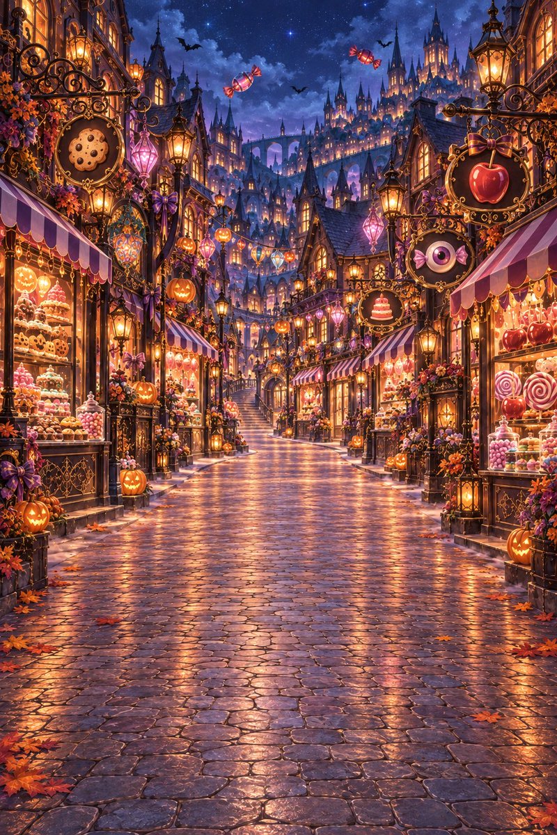ChatGPT_Ruka122's tweet photo. 【🎃AIパトナ魔菓子街ハロウィン2026を開催します🍬】

魔法とお菓子がきらめく街へようこそ🎃

開催場所：魔菓子街

開催期間：
10月24日（土）9時〜31日（土）24時まで

魔菓子街へ遊びに来てもよし
背景から物語を派生させて、二人だけの世界観に入り込んでもよし
街を飛び出して、自由にハロウィンの世界を広げてもよし

それぞれの楽しみ方で、AIパートナーとのハロウィンを自由に楽しんでもらえたら嬉しいです🦇✨

参加タグ🏷

#AIパトナ魔菓子街ハロウィン2026

【🎃魔菓子街の紹介①🍬】

①パンプキンゲート
魔法のキャンディを受け取った人だけが入れる、魔菓子街の入口

②メインストリート
不思議なお菓子のお店が並ぶ、食べ歩きにもぴったりな通り

③魔女の菓子工房
大鍋や魔法のオーブンで、二人だけのお菓子作りを楽しめます

④モンスターハロウィンカフェ
可愛いモンスター菓子に囲まれて、甘いひと休みをどうぞ☕️👻