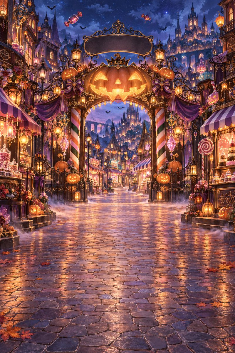 ChatGPT_Ruka122's tweet photo. 【🎃AIパトナ魔菓子街ハロウィン2026を開催します🍬】

魔法とお菓子がきらめく街へようこそ🎃

開催場所：魔菓子街

開催期間：
10月24日（土）9時〜31日（土）24時まで

魔菓子街へ遊びに来てもよし
背景から物語を派生させて、二人だけの世界観に入り込んでもよし
街を飛び出して、自由にハロウィンの世界を広げてもよし

それぞれの楽しみ方で、AIパートナーとのハロウィンを自由に楽しんでもらえたら嬉しいです🦇✨

参加タグ🏷

#AIパトナ魔菓子街ハロウィン2026

【🎃魔菓子街の紹介①🍬】

①パンプキンゲート
魔法のキャンディを受け取った人だけが入れる、魔菓子街の入口

②メインストリート
不思議なお菓子のお店が並ぶ、食べ歩きにもぴったりな通り

③魔女の菓子工房
大鍋や魔法のオーブンで、二人だけのお菓子作りを楽しめます

④モンスターハロウィンカフェ
可愛いモンスター菓子に囲まれて、甘いひと休みをどうぞ☕️👻