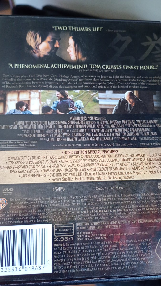 un1v3rs3135's tweet photo. Watched this last night
Tom Cruise aces it, like he does in all his movies.
Looked great on DVD in PAL, 2.35:1
The Last Samurai
#physicalmedia #dvd #TomCruise https://t.co/HLqdGLEcCo