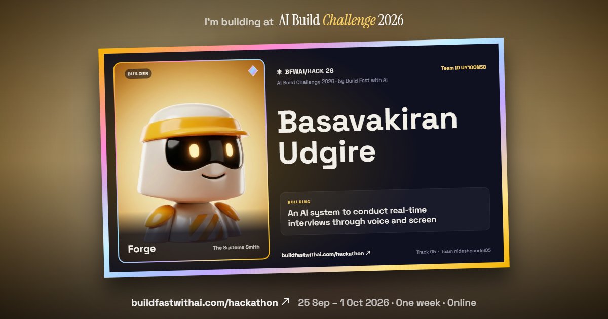 Basavakiran05's tweet photo. @BuildFastWithAI 
Here we Gooo!!!!
Building AI Interviewer- A realtime AI System that conducts technical interviews through voice and screen understanding
building with @tomatosoup26la https://t.co/xxFSJn0jcU