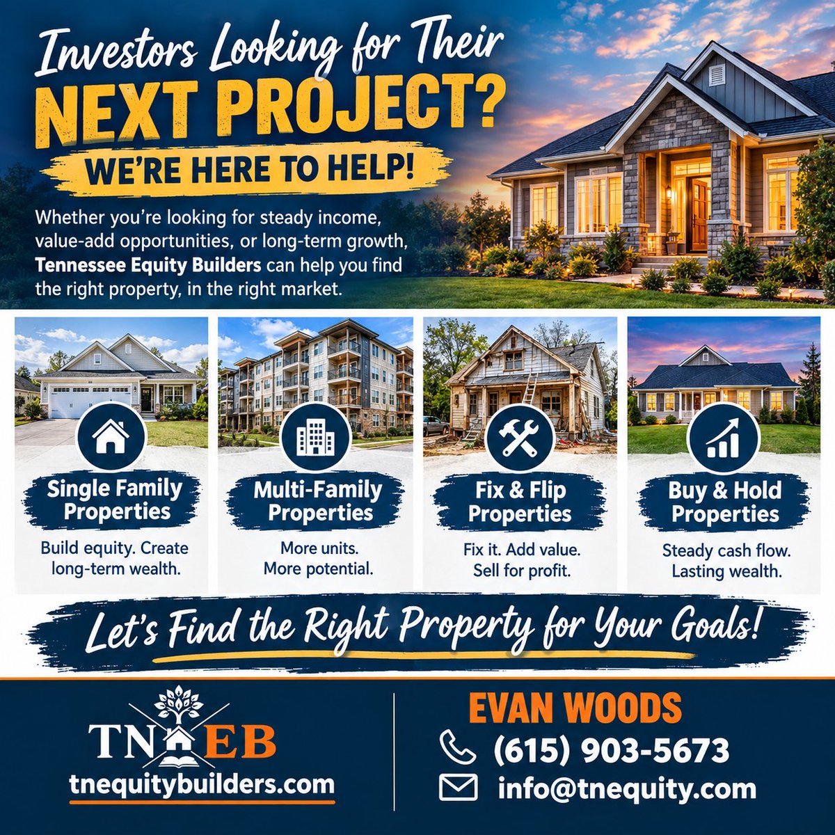 EvanWoodsRE's tweet photo. Are you a real estate investor looking for steady income, value-add or long-term growth opportunities? If so, we can help you find the right property, in the right market.

#MultiFamily #FixAndFlip #BuyAndHold #LongTermGrowth
https://t.co/uBpspm5lcm https://t.co/i85K3orrIY
