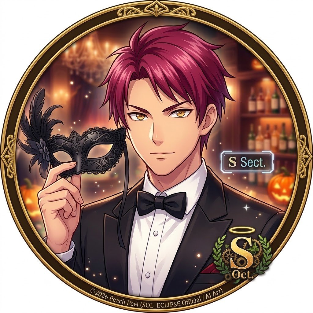 momo_muki's tweet photo. 🎃10月ヘッダー&アイコンお披露目🎃
今月は SOL_ECLIPSE のハロウィンマスカレード仕様🍷✨
アイコンは仮面を外した翔太です!10月もよろしくお願いします✨
© 2026 Peach Peel (SOL_ECLIPSE Official / AI Art)
#SOLECLIPSE #ハロウィン #AIイラスト https://t.co/TQjxl8SUEc