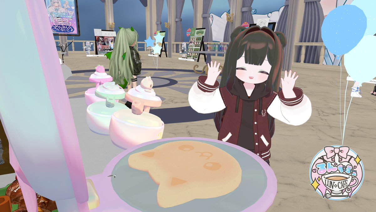 Perutan_vrc's tweet photo. 料理に夢中なゆめみるちゃんは最高だー！
完成したパンケーキを持ってキャストさんとも撮影しました🙌
#るんかふぇ #ゆめみる3D #くるるんキッズ https://t.co/8zUpDFDKP6